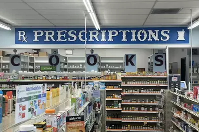 Prescriptions counter at pharmacy